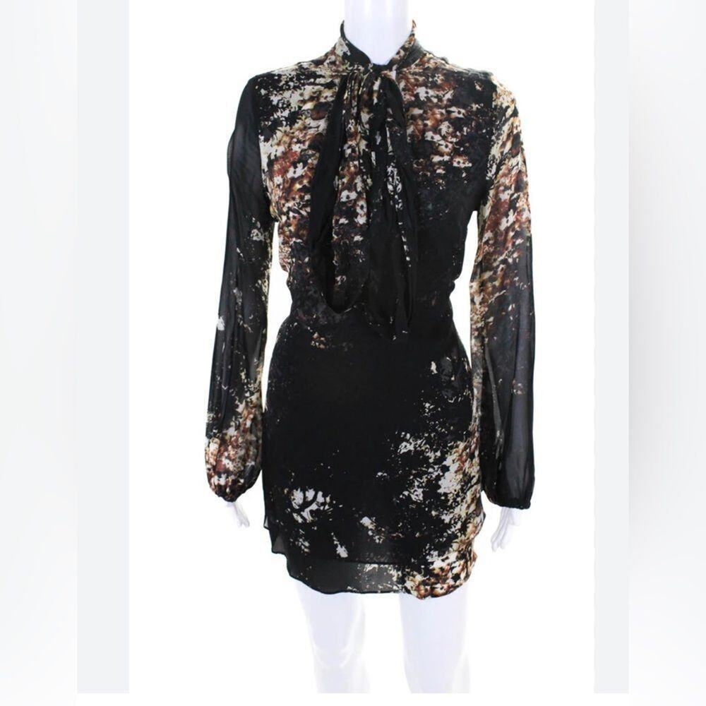 INTERMIIX TIE NECK FLORAL MINI 100%‎ SILK DRESS SIZE S